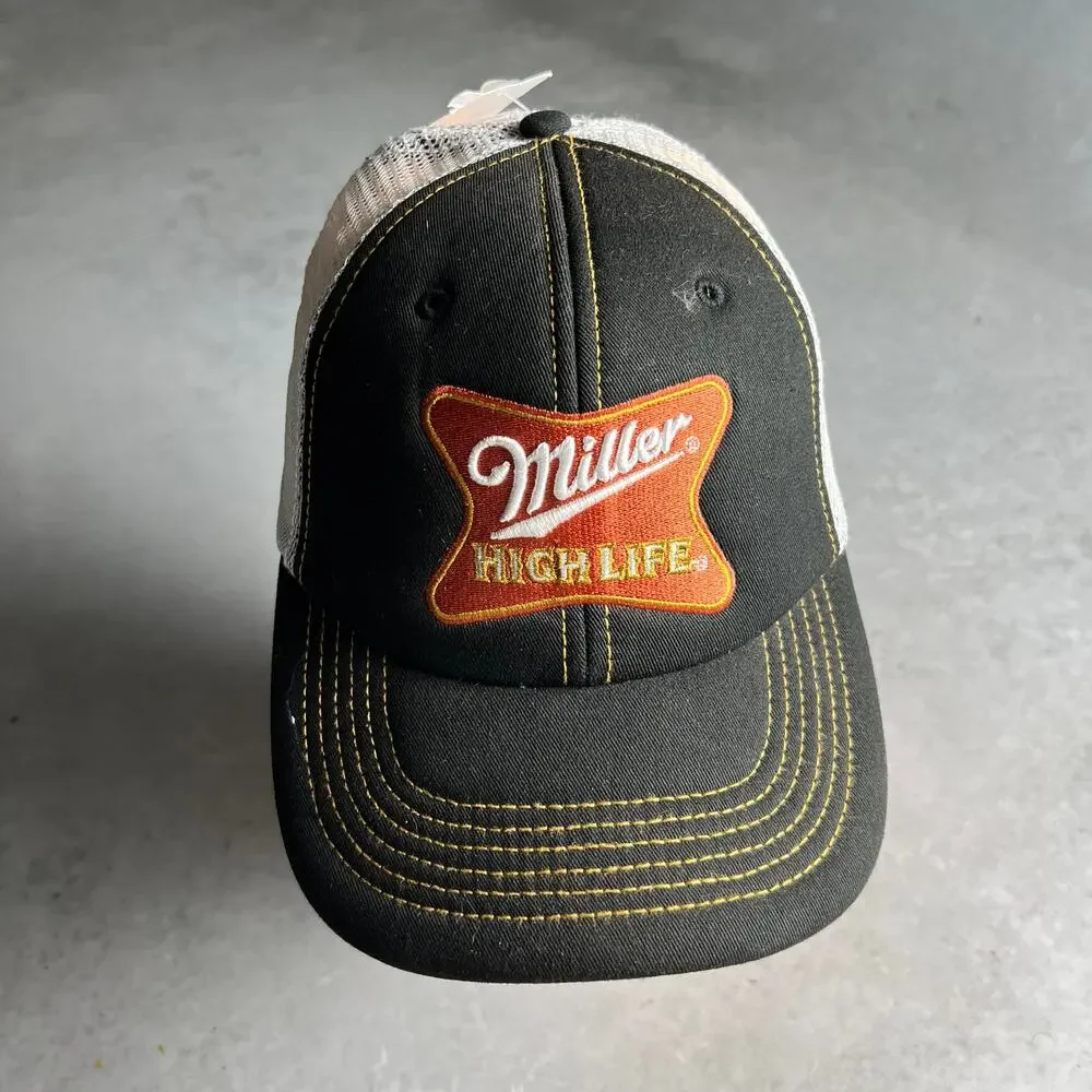 Miller High Life Beer Cap Snapback Mesh Back Adjustable Black and White